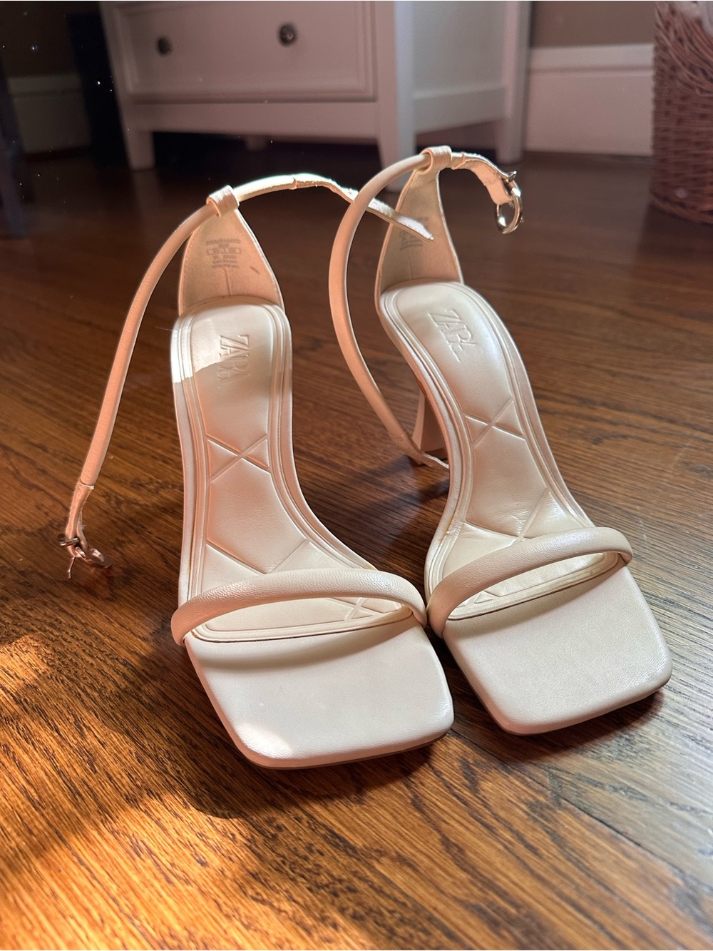 ZARA Cream Strappy Square-Toe Heels